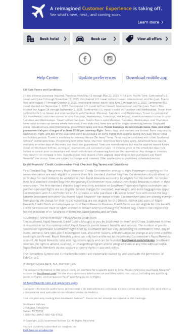 Southwest Airlines - email footer example